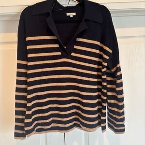 Rails Black and Tan V-Neck Striped Sweater